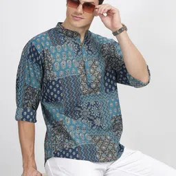 Anouk Floral Printed Machine Wash Roll Up Sleeves Short Kurta-image-64
