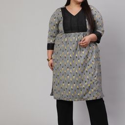 Jaipur Kurti Plus Size Printed V-Neck Straight Kurta-image-55