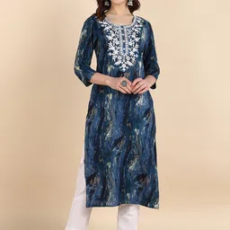Maaesa Abstract Printed Thread Work Straight Kurta image 1