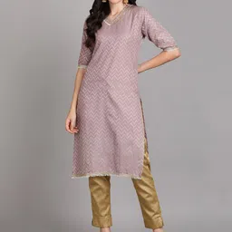 V TRADITION Chevron Woven Design V Neck Gotta Patti Kurta-49