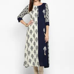 KALINI Women Blue & Beige Ethnic Motifs Printed Straight Kurta-image-75