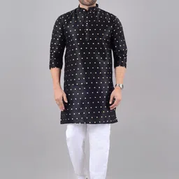VILLAIN Geometric Printed Thread Work Mandarin Collar Kurta-picture-9