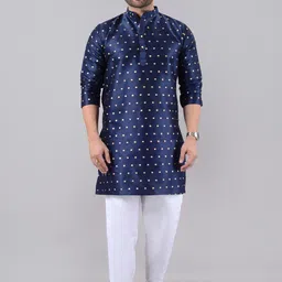 VILLAIN Geometric Printed Thread Work Mandarin Collar Kurta-picture-10