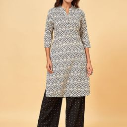 RANGMANCH BY PANTALOONS Floral Printed Mandarin Collar Pure Cotton Straight Kurta-54