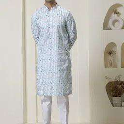 Satwaa Men Geometric Printed Thread Work Kurta-image-32