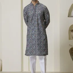 Satwaa Men Geometric Printed Thread Work Kurta-picture-9
