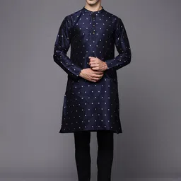 Indo Era Geometric Printed Thread Work Mandarin Collar Straight Kurta-image-93