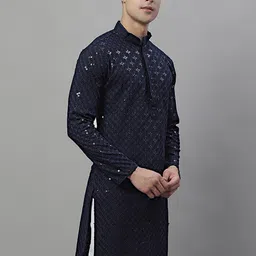 Jompers Mandarin Collar Ethnic Motifs Chikankari Sequined Kurta-image-43