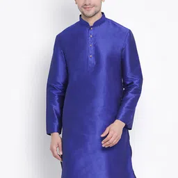 VASTRAMAY Mandarin Collar Silk Blend Straight Kurta-image-63