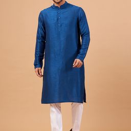 HILO DESIGN Mandarin Collar Silk Straight Kurta-image-77