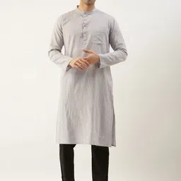 WHITE HEART Men Band Collar Pure Cotton Kurta-image-19