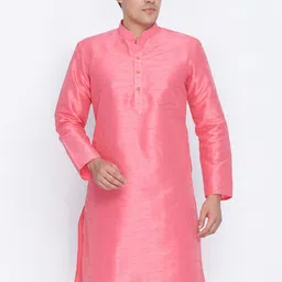 VASTRAMAY Mandarin Collar Silk Blend Straight Kurta-image-51