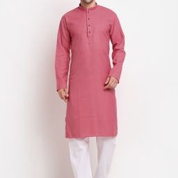 KRAFT INDIA Men Pink Striped Pure Cotton Straight Kurta-image-19