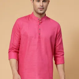 allan peter Band Collar Straight Short Cotton Kurta-picture-41