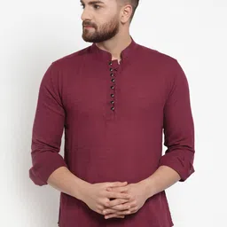 Purple State Men Rust Thread Work Self Design Short Kurta-image-88