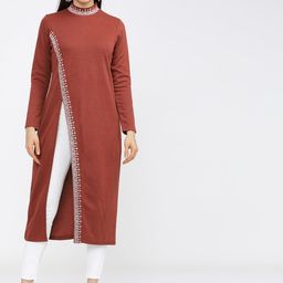 Vishudh Women Rust & White Geometric Printed A-line Kurta-9