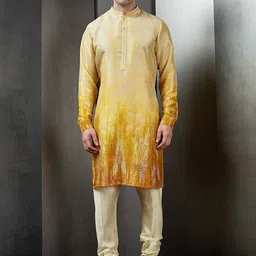 Rohit Gandhi + Rahul Khanna Mandarin Collar Abstarct Printed Strigth Kurta-19