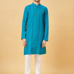 indus route by Pantaloons Mandarin Collar Pleated Cotton Straight Kurta-image-61