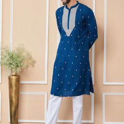 See Designs Mandarin Collar Long Sleeves Ethnic Motifs Thread Work Straight Kurta-image-41