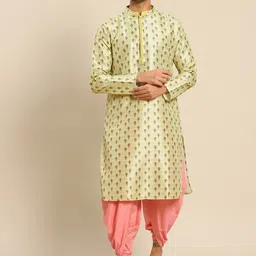KISAH Men Yellow Ethnic Motifs Thread Work Kurta-19