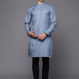 Indo Era Thread Work Mandarin Collar Cotton Straight Kurta-image-6