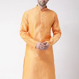 SG LEMAN Men Orange Woven Design Thread Work Kurta-image-6