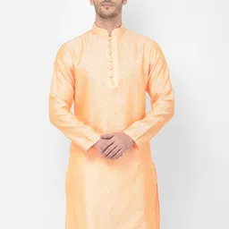 SG LEMAN Men Orange Jacquard Kurta-image-29