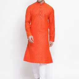 NAMASKAR Men Orange Cotton Printed Kurta-picture-20
