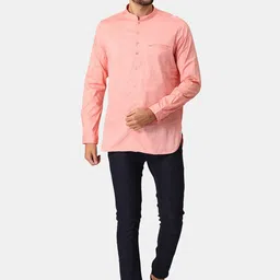 NIRVAAN Men Peach-Coloured Solid Cotton Kurta-picture-50