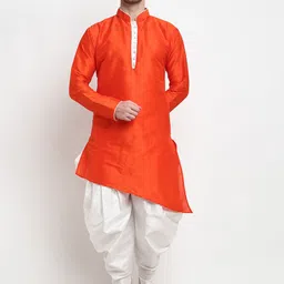 Benstoke Men Orange Mandarin Collar Straight Kurta-image-93