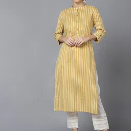 KALINI Striped Thread Work Mandarin Collar Cotton Kurta-picture-58