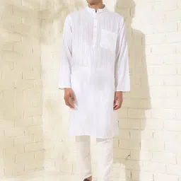 Fabindia Comfort Fit Mandarin Collar Striped Cotton Straight Kurta-47