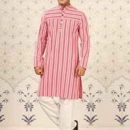 Ode by House of Pataudi Striped Pure Cotton Kurta-picture-43