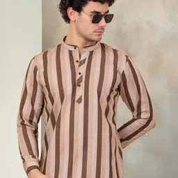 Jompers Striped Mandarin Collar Cotton Short Kurta-image-29