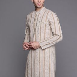 Indo Era Ethnic Motif Printed Band Collar Pure Cotton Kurta-image-71