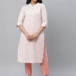AURELIA Tribal Woven Design Striped  Lace-Up Detail Mandarin Collar Straight Kurta-30