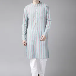 See Designs Men Multicoloured Striped Thread Work Straight Kurta-picture-44