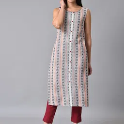 AURELIA Geometric Woven Design Sleeveless Thread Work Straight Kurta-picture-23