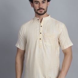 Enchanted Drapes Striped Band Collar Pure Cotton Straight Kurta-image-72
