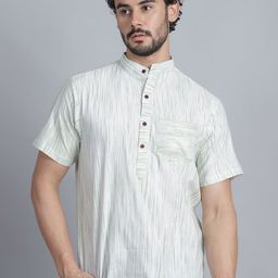 Enchanted Drapes Striped Band Collar Pure Cotton Straight Kurta-image-83
