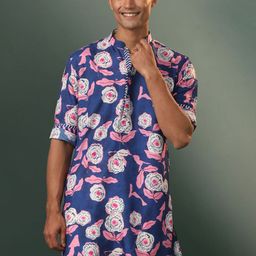 SHVAAS by VASTRAMAY Floral Printed Mandarin Collar Straight Kurta-image-97