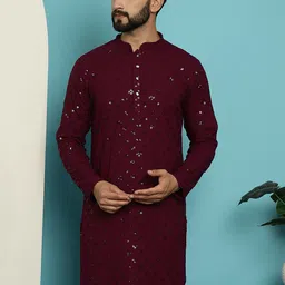 SOJANYA Embellished Mandarin Collar Pure Cotton Straight Kurta-picture-26