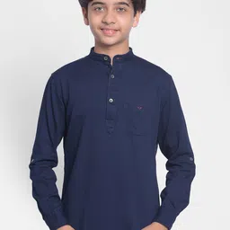 Crimsoune Club Boys Mandarin Collar Pure Cotton Denim Kurta-47