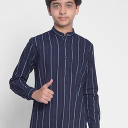 Crimsoune Club Boys Striped Mandarin Collar Pure Cotton Straight Kurta-picture-30