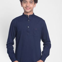 Crimsoune Club Boys Mandarin Collar Pure Cotton Denim Kurta-image-91