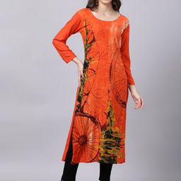 Souchii Women Orange Printed Floral Kurta-image-90