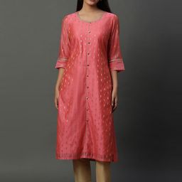 AURELIA Round Neck Woven Design Gotta Patti Straight Kurta-image-45