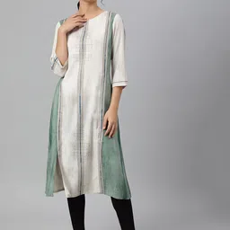 W Women Beige & Olive Green Kurta-picture-20
