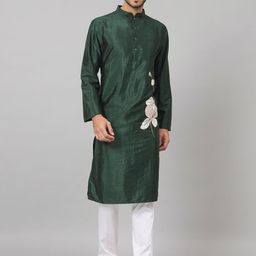 HILO DESIGN Floral Embroidered Mandarin Collar Cotton Silk Straight Kurta-image-96