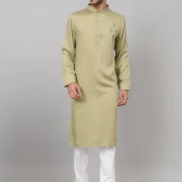 HILO DESIGN Ethnic Motifs Embroidered Mandarin Collar Cotton Straight Kurta-image-84